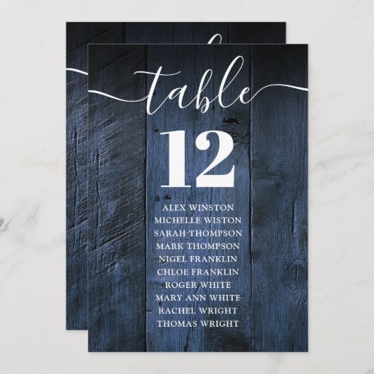 Seekarte für blaue Rustikale Tischnummer (Vorne/Hinten)