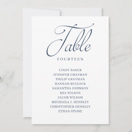 Seekarte für blaue Script-Tischnummern Einladung (Vorderseite)