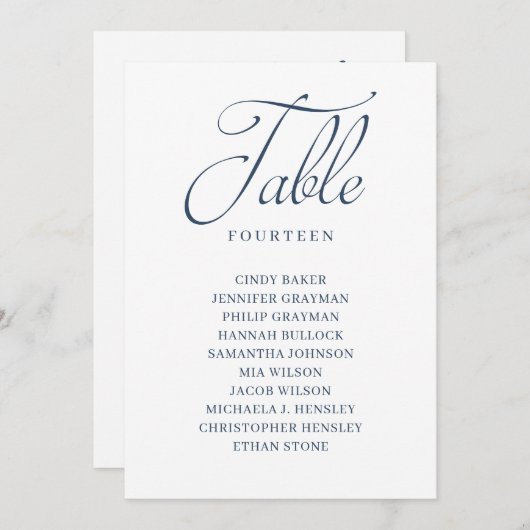 Seekarte für blaue Script-Tischnummern Einladung (Vorne/Hinten)