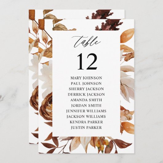 Seekarte für die Beige Fall Floral Tischnummer (Vorne/Hinten)