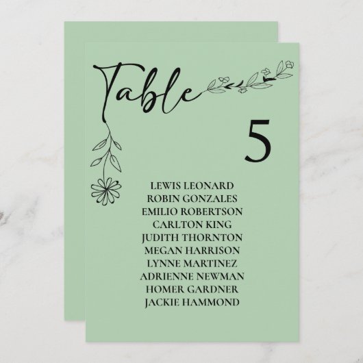 Seekarte für die grüne Hochzeitsstiftung der Tisch Einladung (Vorne/Hinten)