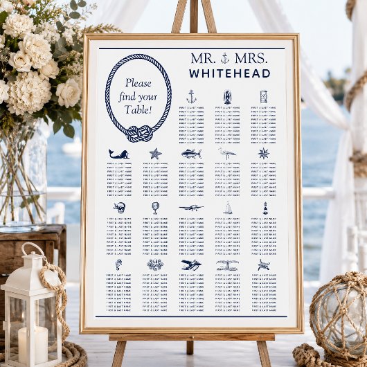 Seekarte für die Hochzeit von Nautic Rope 18 Tabel Poster