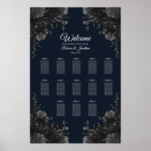 Seekarte für die Hochzeitssitze in Navy Blue Black Poster