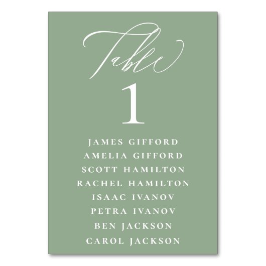 Seekarte für grüne Kalligrafie Tischnummer (Vorderseite)