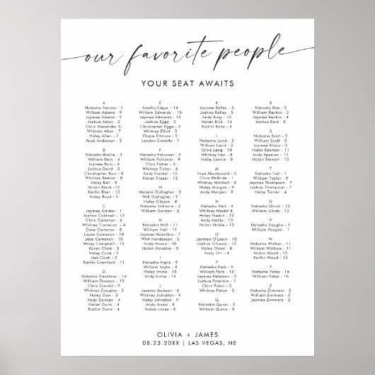 Seekarte für Hochzeiten, alphabetische Seekarte Poster (Vorne)