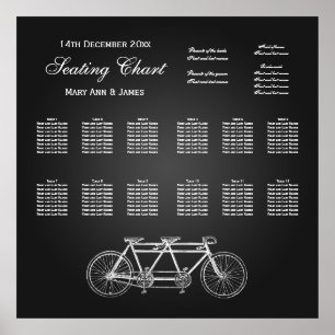 Seekarte für Hochzeiten Tandem Fahrrad Schwarz Poster