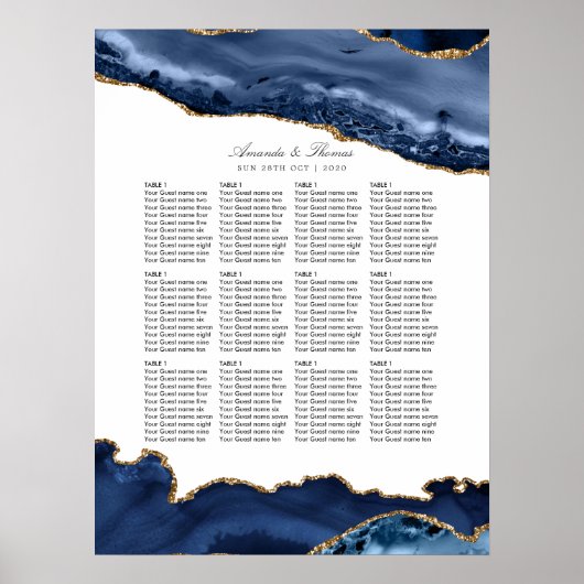 Seekarte für Hochzeiten von Marine und Gold Agate Poster (Vorne)