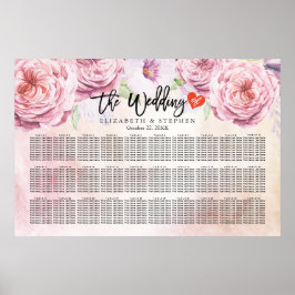 Seekarte für Hochzeiten Wasserfarben, Blumen und F Poster