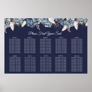 Seekarte für Hochzeitssitze in Navy Blue Floral Poster