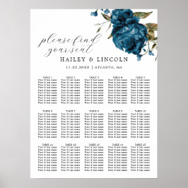 Seekarte für Hochzeitssitze in Navy Blue Floral Poster