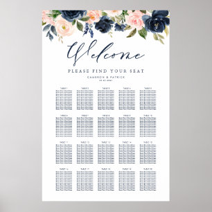 Seekarte für Hochzeitssitze in Navy Blue und Rosa Poster