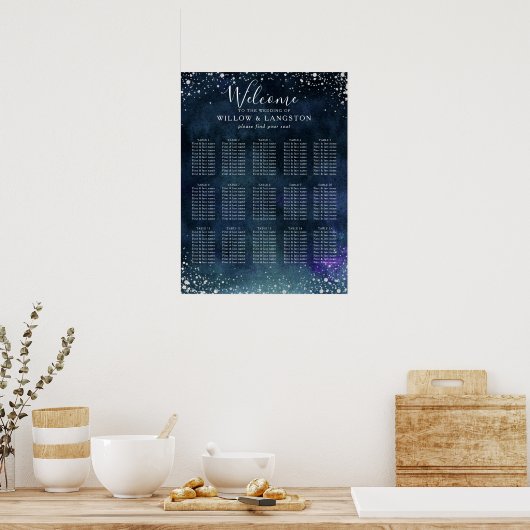 Seekarte für Hochzeitssitze in Navy Blue Watercolo Poster (Küche)