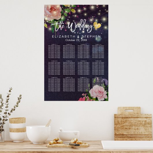 Seekarte für Hochzeitsstichtafeln, Lila, florale S Poster (Küche)