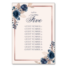 Seekarte für navy Blue Dusty Pink Tischnummer