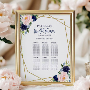 Seekarte für Navy Blue Gold Floral Brautparty Poster