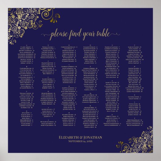 Seekarte für Navy Blue & Gold Lace Alphabetic Poster (Vorne)