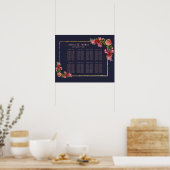 Seekarte für navy Blue Pink Floral Gold Poster (Küche)