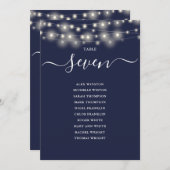 Seekarte für Navy Blue String Lights Tischnummer (Vorne/Hinten)