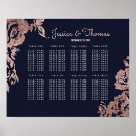 Seekarte für Navy Blue und Rose Gold Floral Poster