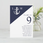 Seekarte für Navy Nautical Monogram Tischnummer (Stehend Vorderseite)
