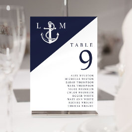 Seekarte für Navy Nautical Monogram Tischnummer