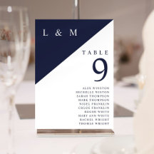 Seekarte für Navy- und White Monogram-Tischnummern