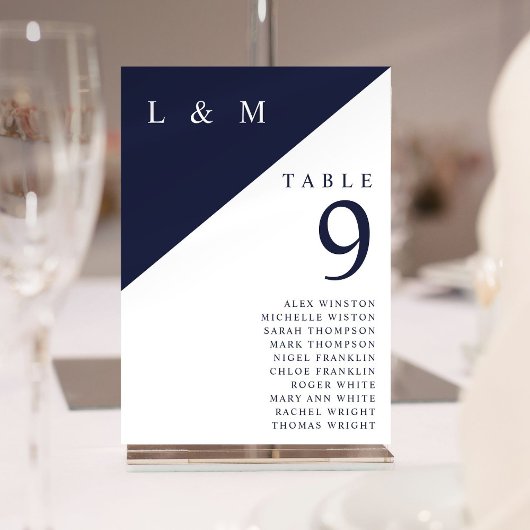 Seekarte für Navy- und White Monogram-Tischnummern Einladung