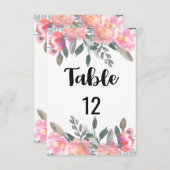 Seekarte für Peony Floral Wedding Tischnummer (Vorne/Hinten)