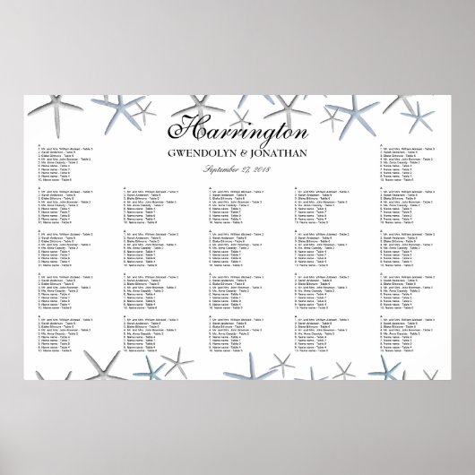 Seekarte für Starfish Borders Beach Hochzeiten Poster (Vorne)