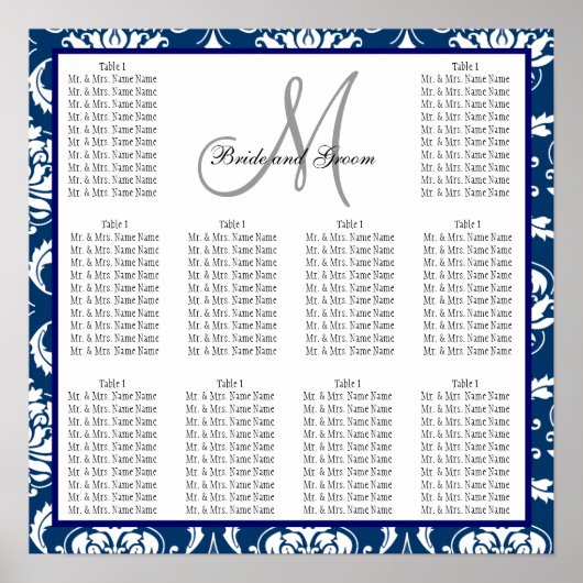 Seekarte für Vorlageneinsätze Damask Navy Blue Poster (Vorne)