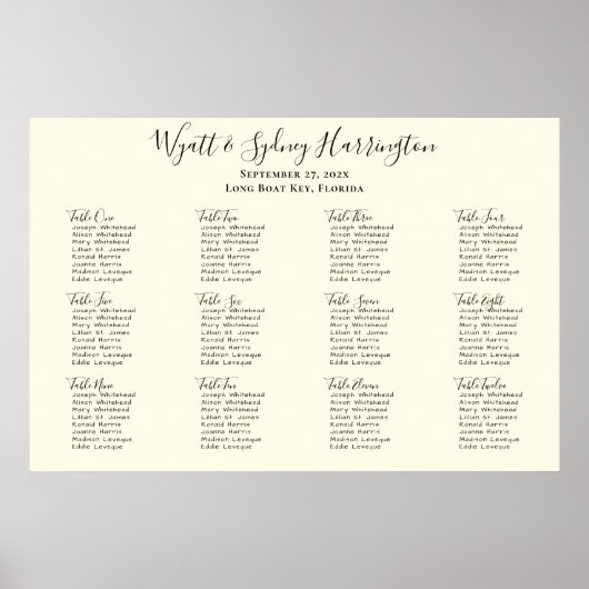 Seekarte Poster Schlichte Ecru-Tischnummern (Vorne)