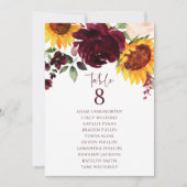 Seekarte Tischnummer Sonnenblumen Rose Burgund (Vorderseite)