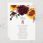 Seekarte Tischnummer Sonnenblumen Rose Burgund (Vorne/Hinten)