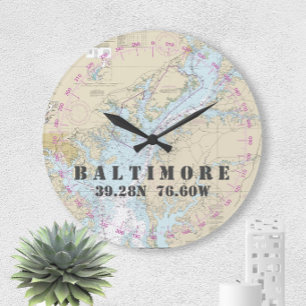 Seekarte Vintage Karte Baltimore Chesapeake MD Große Wanduhr