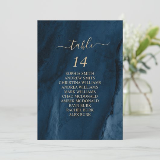 Seekarten für Navy Blue & Gold Calligraphy Einladung (Stehend Vorderseite)