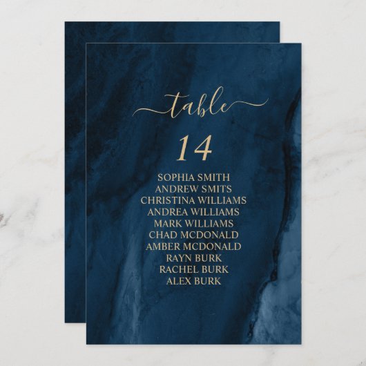 Seekarten für Navy Blue & Gold Calligraphy Einladung (Vorne/Hinten)