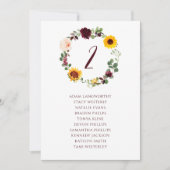 Seekarten Tischnummer Hochzeitsfall Sonnenblume (Vorderseite)