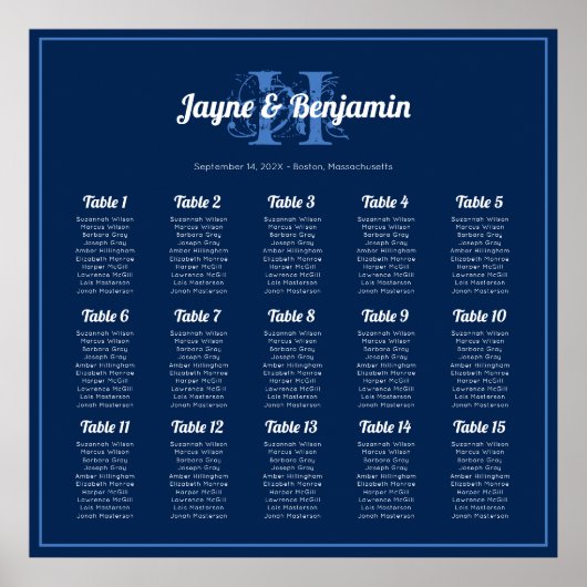 Seekartenplakat für Navy Blue Monogram Poster (Vorne)