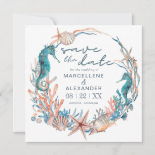 Seekranz   Hochzeit von Aquarellstrand Save The Date