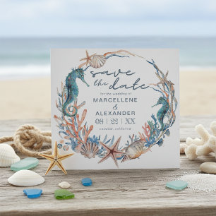 Seekranz   Hochzeit von Aquarellstrand Save The Date