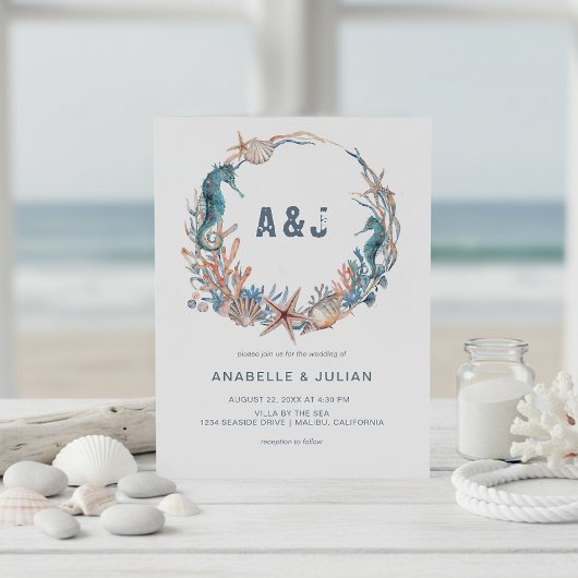 Seekranz | Rustic Beach Monogram Wedding Einladung