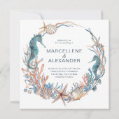 Seekranz | Seepferd und Muscheln Beach Wedding Einladung (Vorderseite)