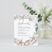 Seekranz Starfish Muschel Seepferd Hochzeitdetails Begleitkarte (Stehend Vorderseite)