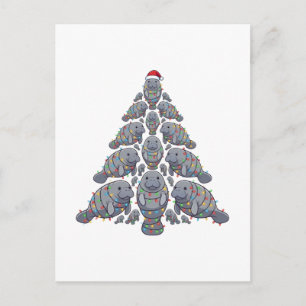 Seekuh-Weihnachtsbaum-Santa-Hut-Weihnachtsbeleucht Feiertagspostkarte