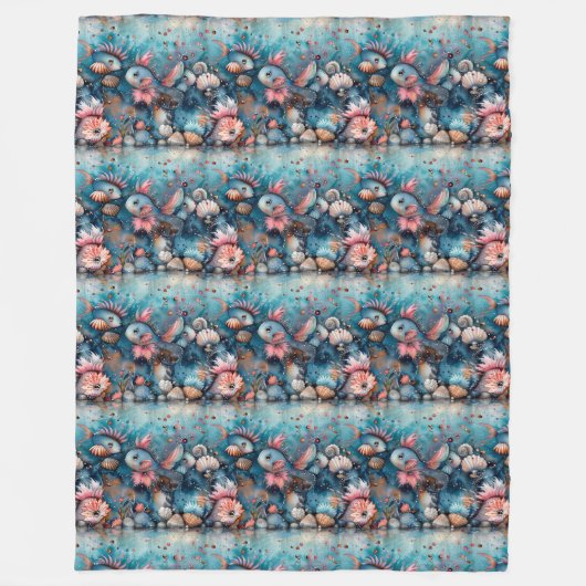 Seelachs lustige Fischbewohner Fleecedecke (Vorderseite)