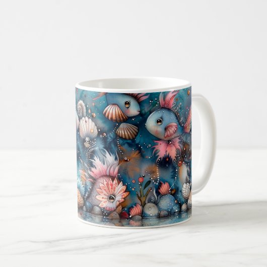 Seelachs lustige Fischbewohner Kaffeetasse (VorderseiteRechts)