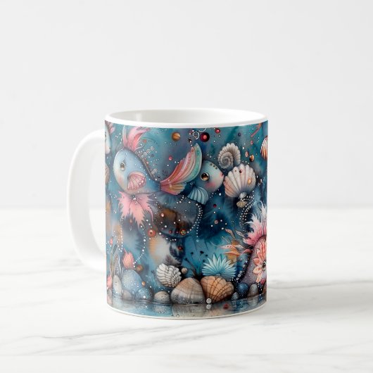 Seelachs lustige Fischbewohner Kaffeetasse (Vorderseite Links)