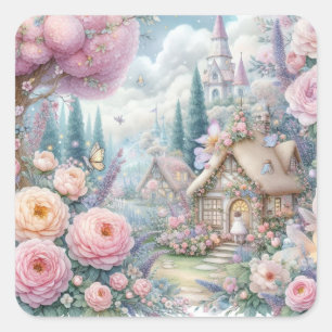 Seelachs mit Blume, Aquarell Quadratischer Aufkleber