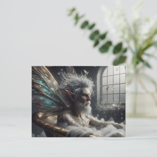 Seelachs mit grauem Haar in der goldenen Badewanne Postkarte (Stehend Vorderseite)