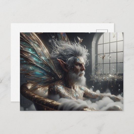 Seelachs mit grauem Haar in der goldenen Badewanne Postkarte (Vorne/Hinten)